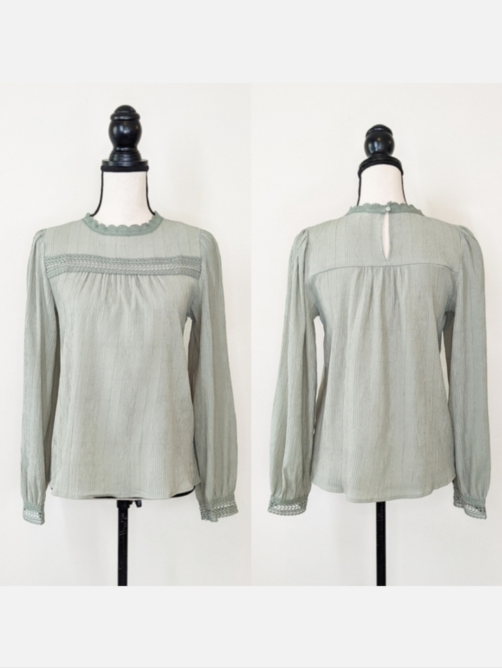 🦋LAST🦋 NWT Mine Sage Green Lace Accent Blouse, Size Small
